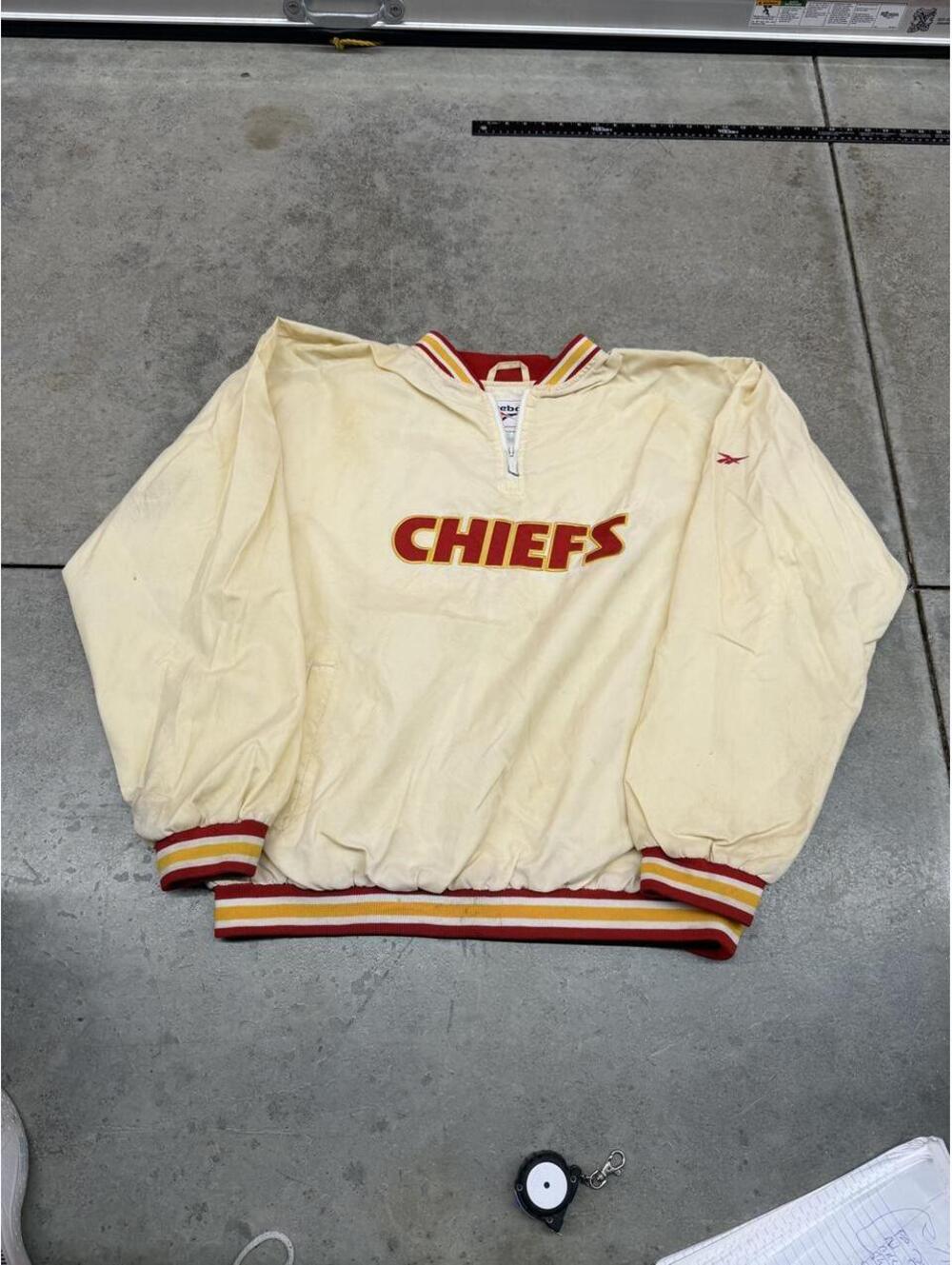 vintage kansas city chiefs reebok quarter zip windbreaker jacket size large